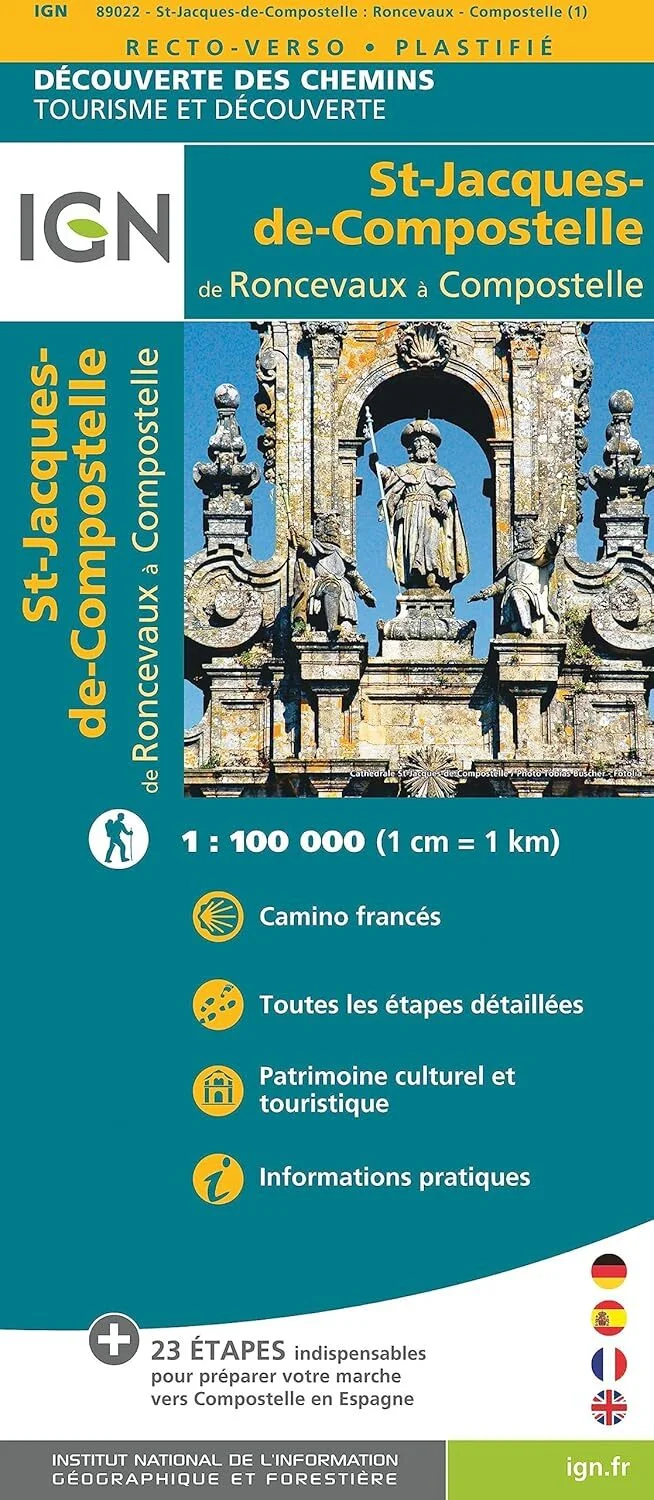Carte IGN de Roncevaux à Compostelle
